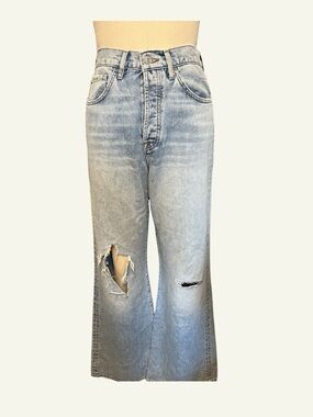 7 For All Mankind Light Blue Distressed Wide Leg Jeans